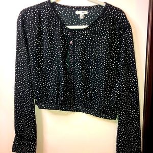 Polka dot button down top.